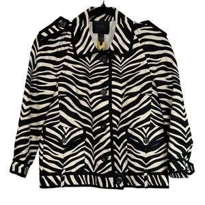J.Crew Collection Zebra Print Cropped Jacket Black Ivory Size 10 Linen
